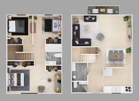 3-bedroom townhouse floor plan.